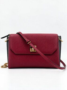 MCM Pink Burgundy Leather Crossbody Shoulder Bag Gold Hardware